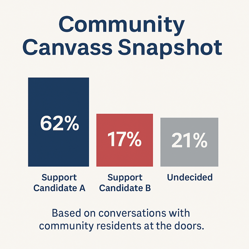 From our canvassing door-to-door efforts 62 % favor John Errigo, 17% favor republican write in, and 21% favor undecided voters and is unknown