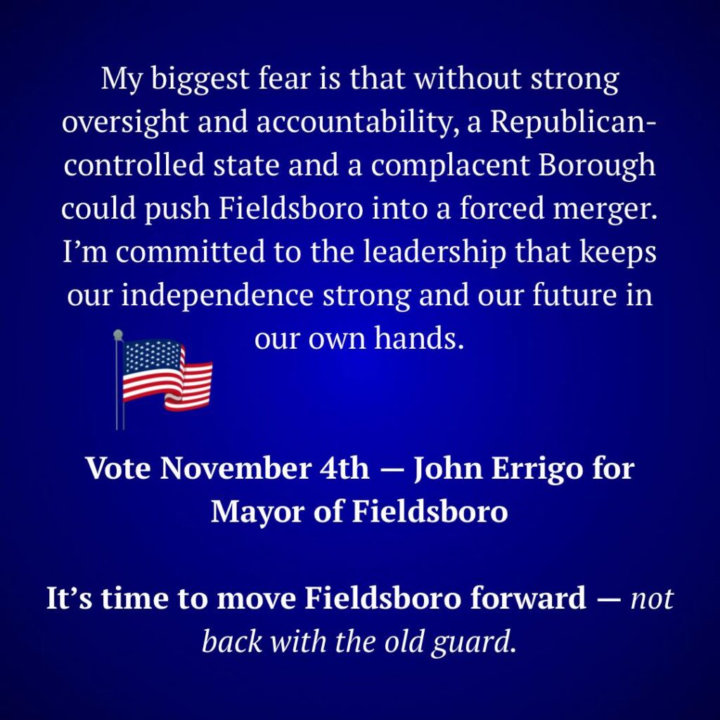 Biggest fear is a merger if we are complacent and not following NJ manadates